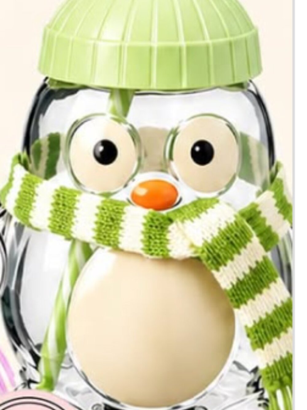 Aldi Green Penguin Glass Cold Cup Tumbler w/ Straw, Lid, Scarf. NWT